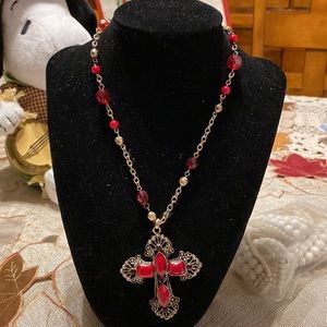 Retro Cross Pendant on Beaded Necklace